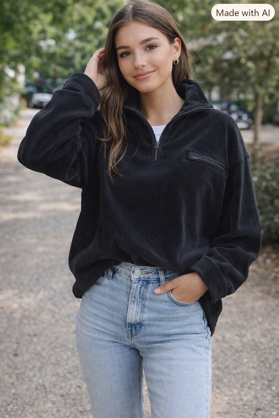 Vintage Joneswear Black Velour 1/4 zip Shirt Sz Medium Cabincore Cozy